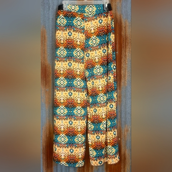 XL Teal Rust Tan Wide Leg Pant Stretch Comfortable Lightweight Great Summer Pant - Picture 2 of 8